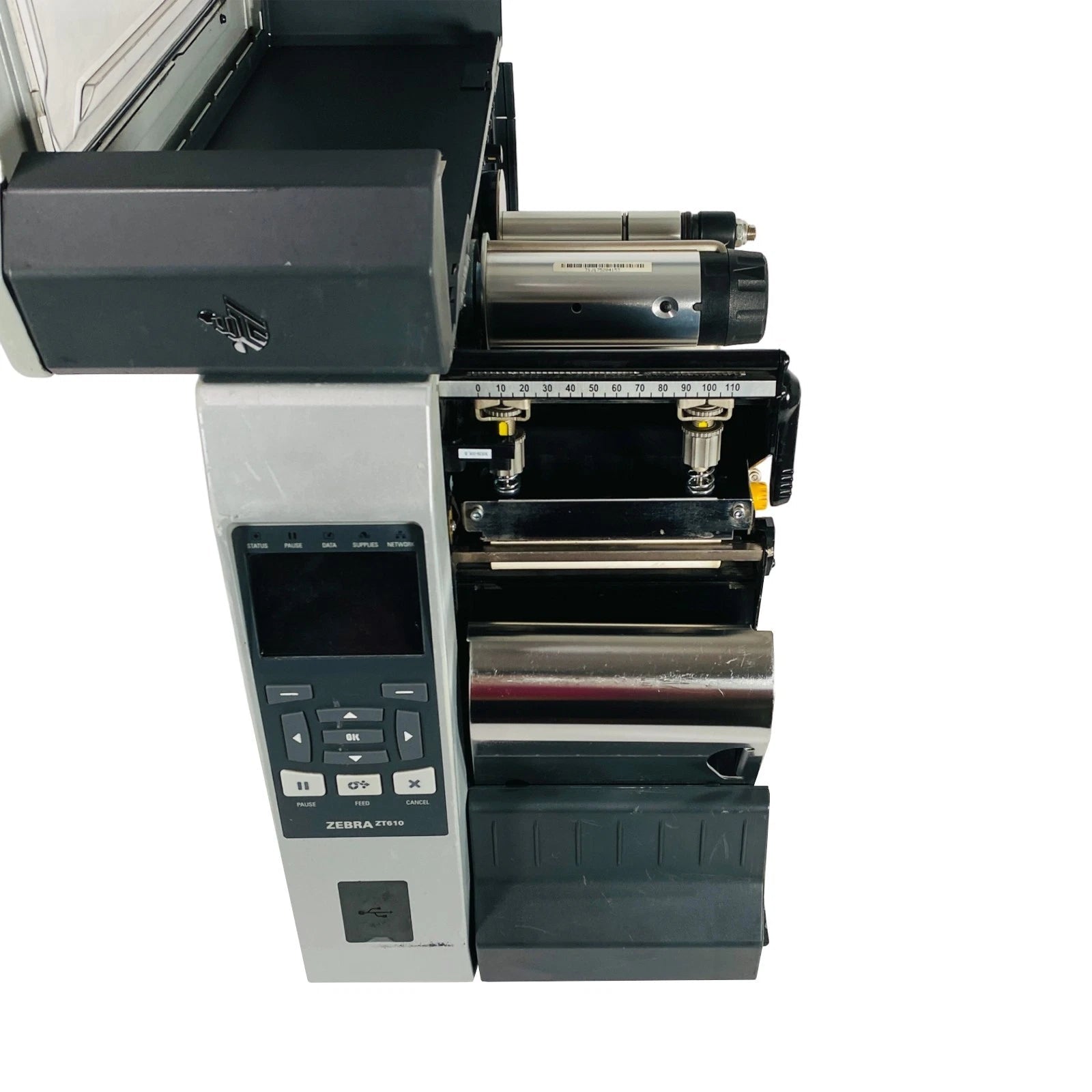 Zebra ZT610 printer left side open media and ribbon path