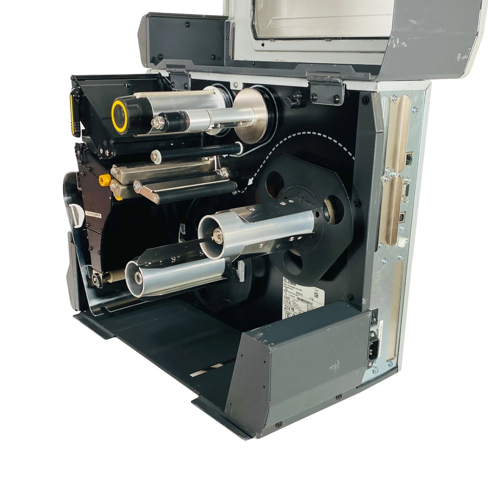 Zebra ZT610 printer ribbon and media path close up