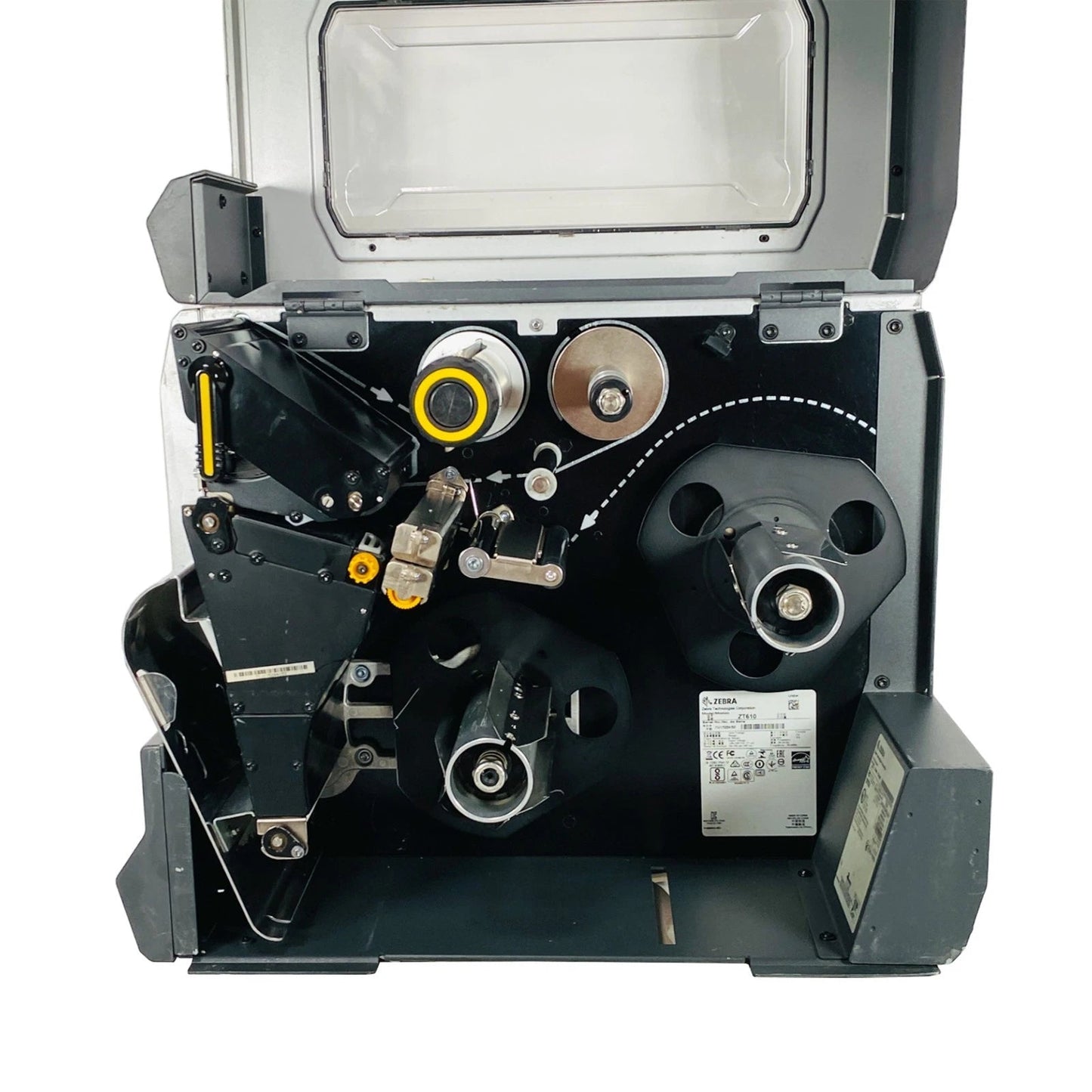 Zebra ZT610 printer top open view showing internal components