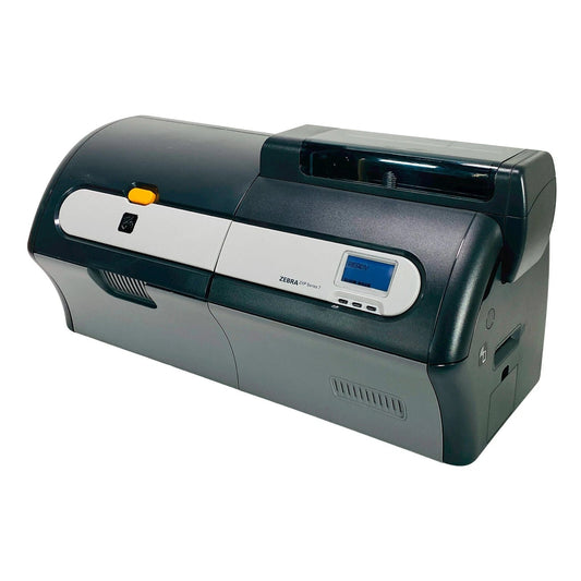 Zebra ZXP Series 7 Dual-Sided ID Card Printer with USB and Ethernet connectivity front angled view