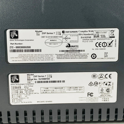 Rear identification label with serial number and compliance information