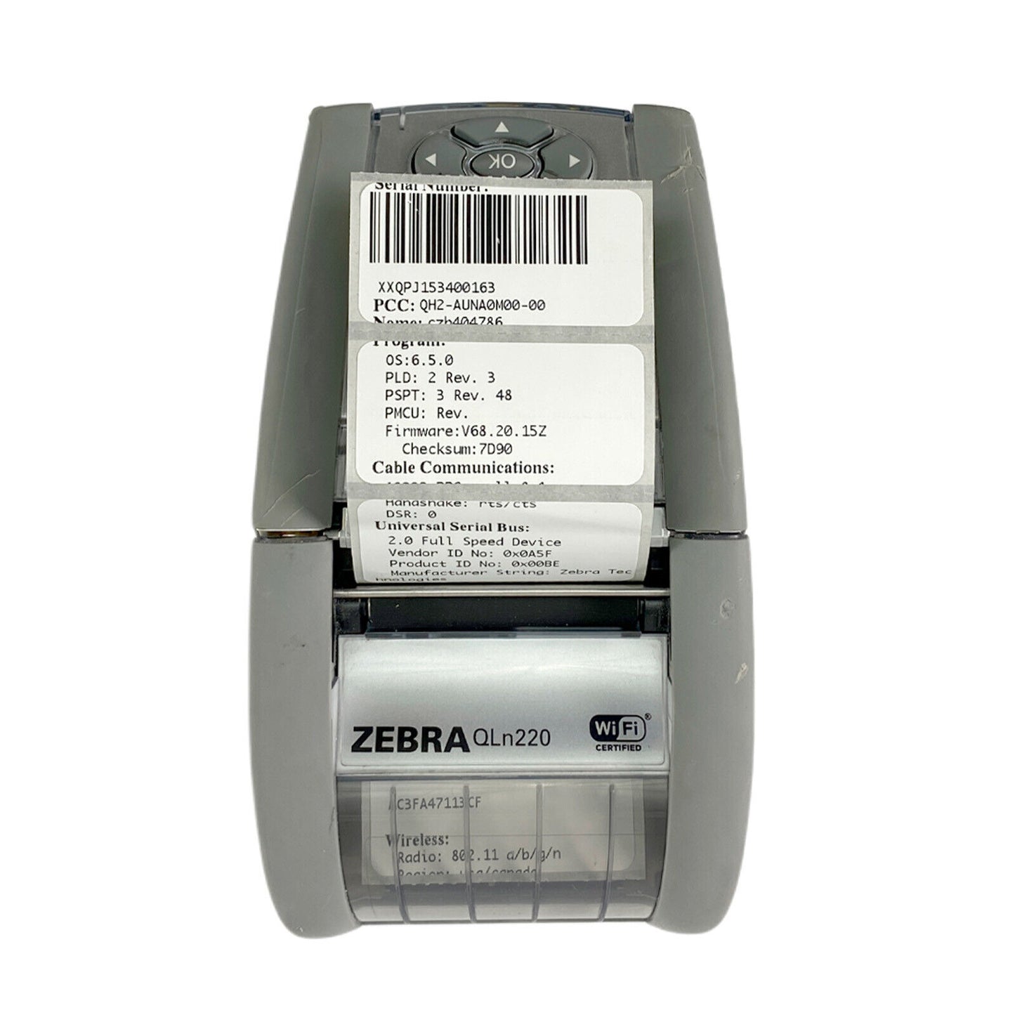 Zebra QLn220 Mobile Barcode Thermal Printer WiFi Bluetooth w/AC Adapter No Battery