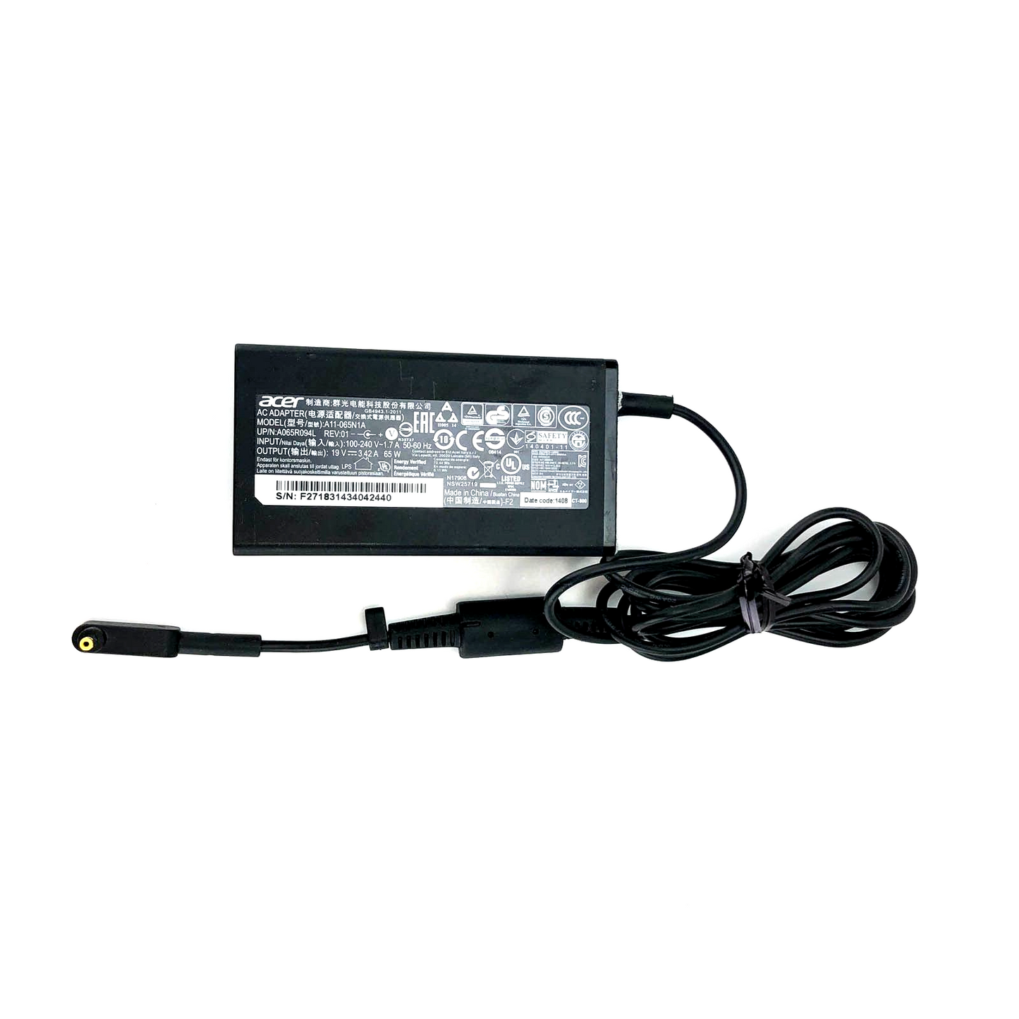 Original 65W Acer AC Adapter Charger 19V 3.42A pin 3.0*1.1 mm w/Cord