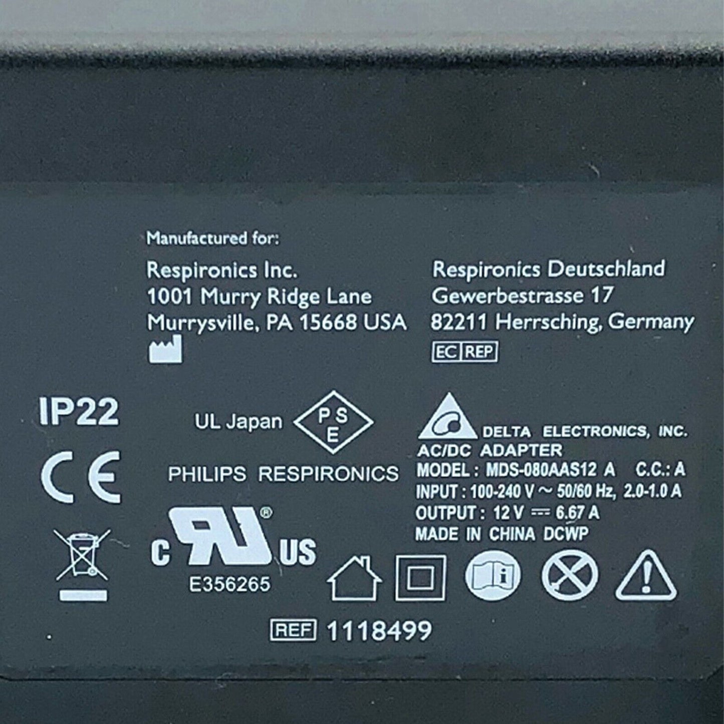 Philips Respironics Delta 80W AC Power Adapter Charger 12V 6.67A MDS-080AAS12 A