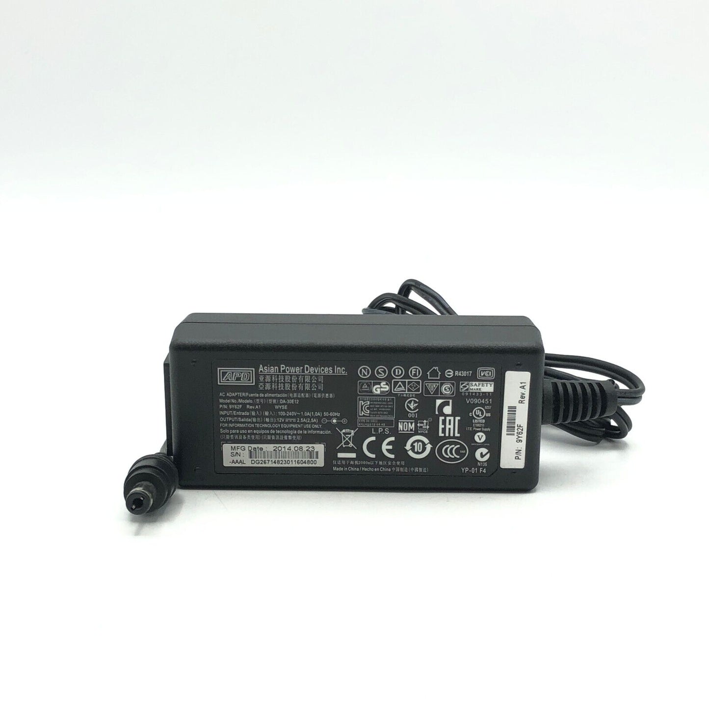Genuine APD DA-30E12 100-240V DC 12V 2.5A - 5.5*2.1 mm Power Supply Adapter w/Cord