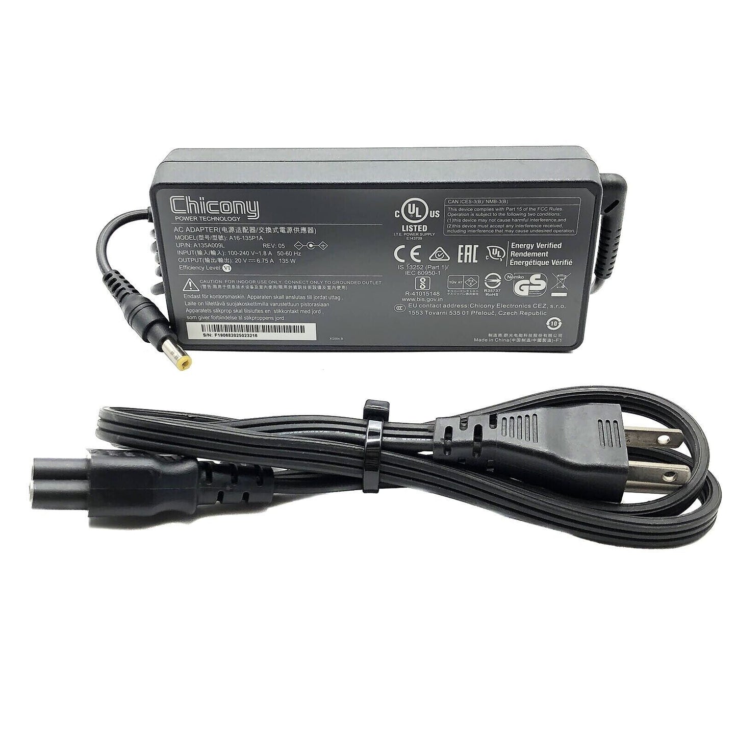 Genuine Chicony A16-135P1A AC Adapter A135A009L 20V 6.75A w/Cord