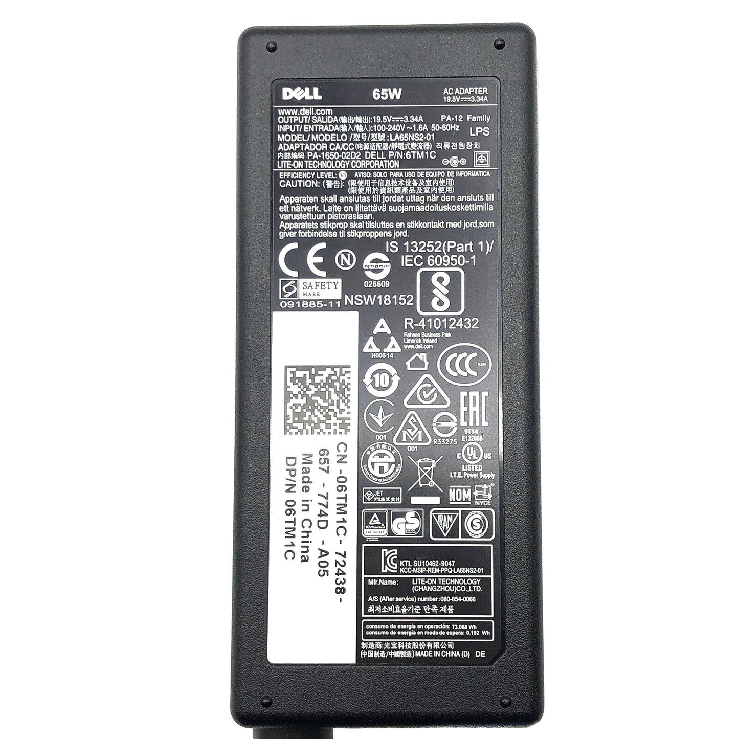 Original 65W Dell LA65NS2-01 AC Power Adapter 19.5V 3.34A Power Supply Charger 7.4*5.0mm w/Cord