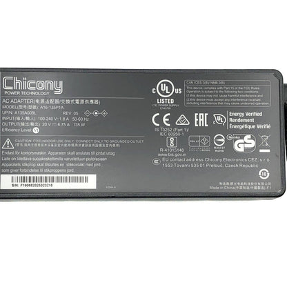 Genuine Chicony A16-135P1A AC Adapter A135A009L 20V 6.75A w/Cord