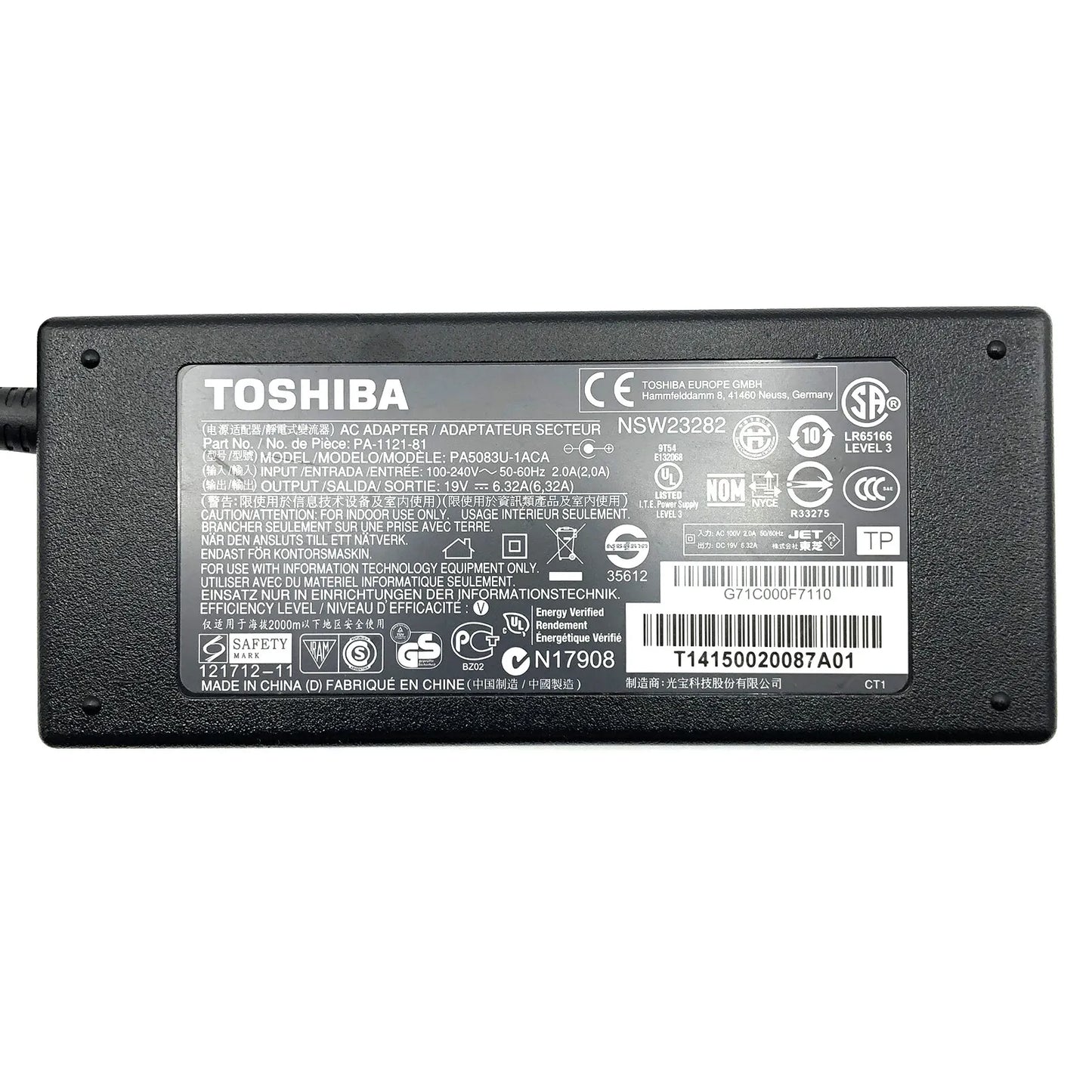 Genuine 120w 19V 6.32A Charger Toshiba Adapter for Laptop w/p.cord